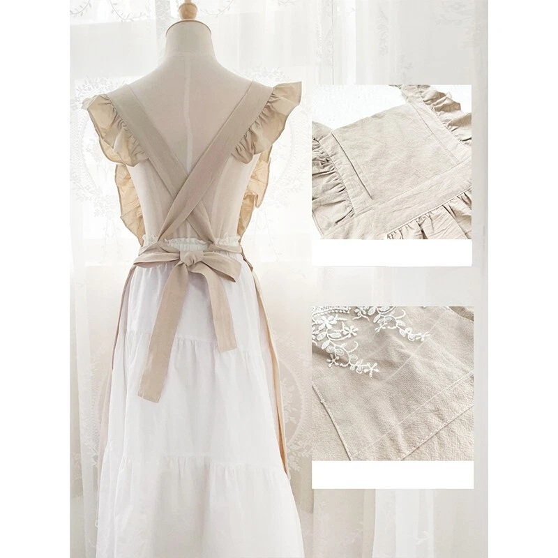 Delantal de cocina para mujer algodón hermoso estilo coreano encaje retazos lindo cocinero casero Foto 2 de 4