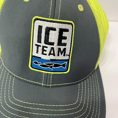 Pacific Hat Ice Team Mens Trucker S M Mesh Fitted Neon Cap Fishing Pro Model Y2K