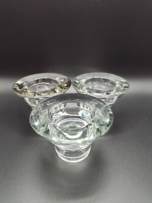 3 Vtg signed K&M Hagberg reversible glass candle holder, tealight holder tapered