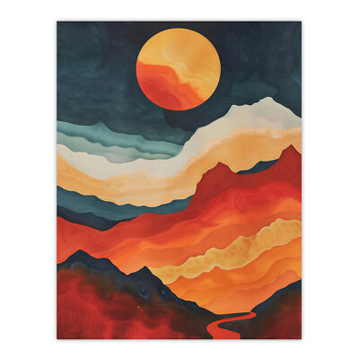 Sunset Over Mountain Canyon Artwork Landscape Wall Art Poster Print