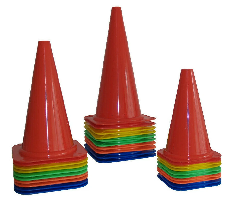 10er Set Markierkegel (5 Farben) 10 Kegel, Pylone - 23 cm, 30 cm oder 38 cm