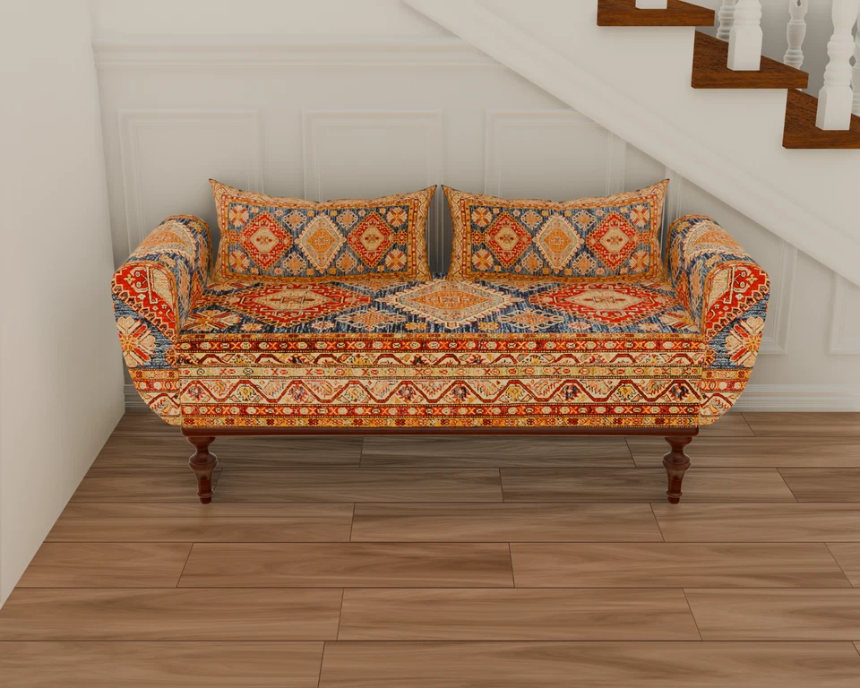 Kilim Traditional Armed Storage Bench Loveseat with Storage, Reading Nook - Image 2 of 4