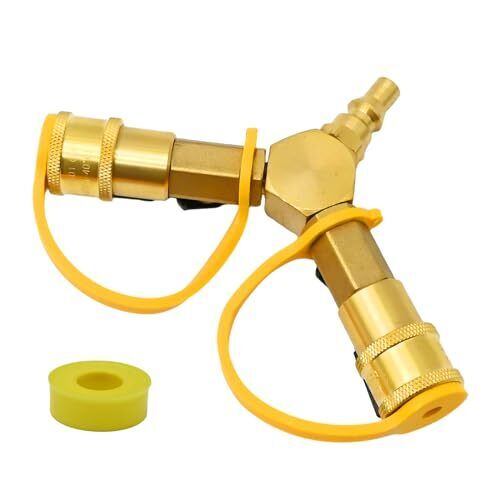 1/4" RV Propane Quick Connect Y Splitter Adapter with Shutoff Valve Quick Con... - Picture 2 of 7