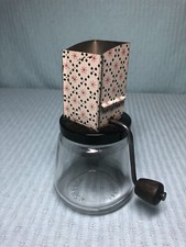 Vintage Androck #49 Nut Grinder Chopper Glass Jar Starburst Red Made In USA