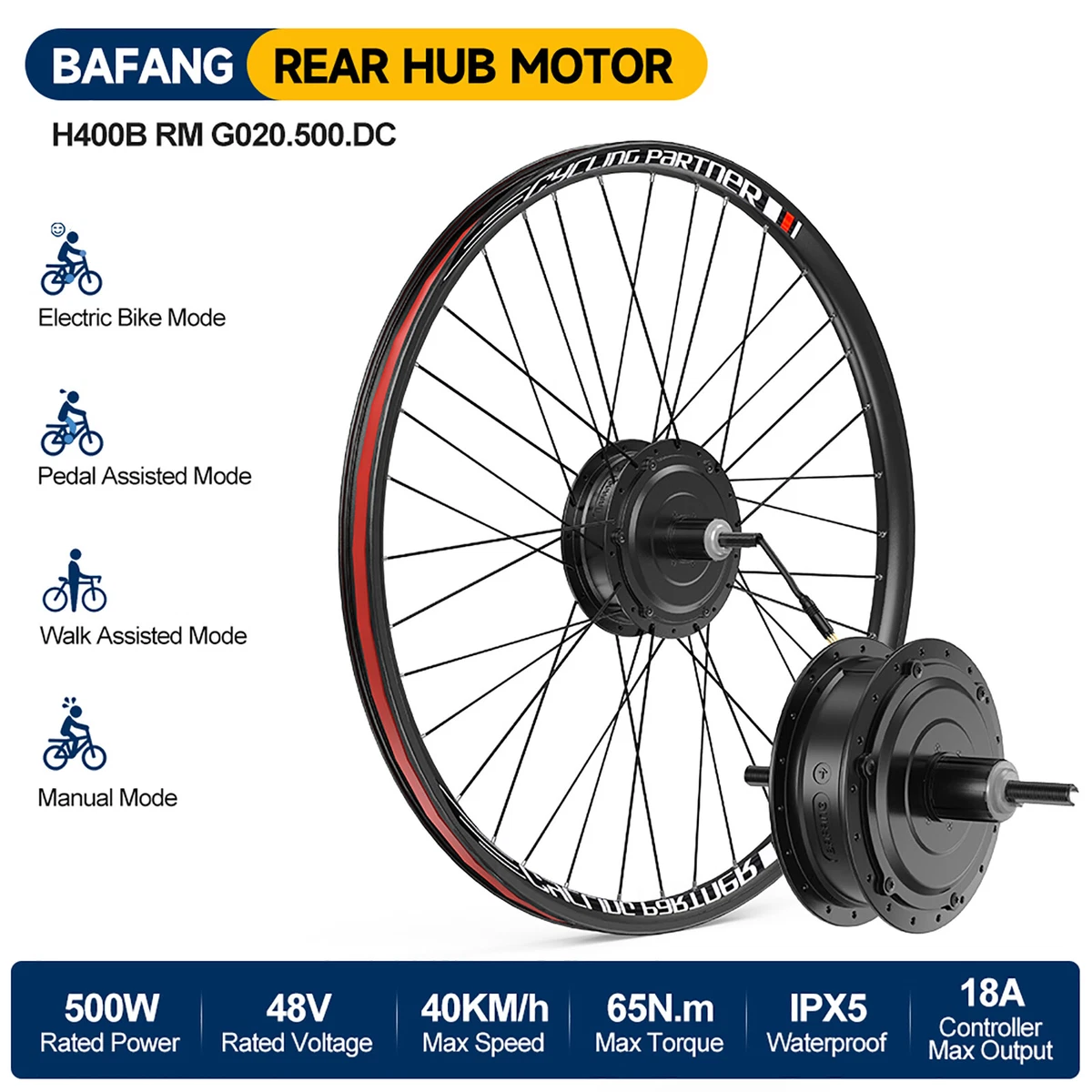 48V 500W BAFANG Rear Hub Motor Disc Brake Conversion Kit Cassette 20Ah Battery