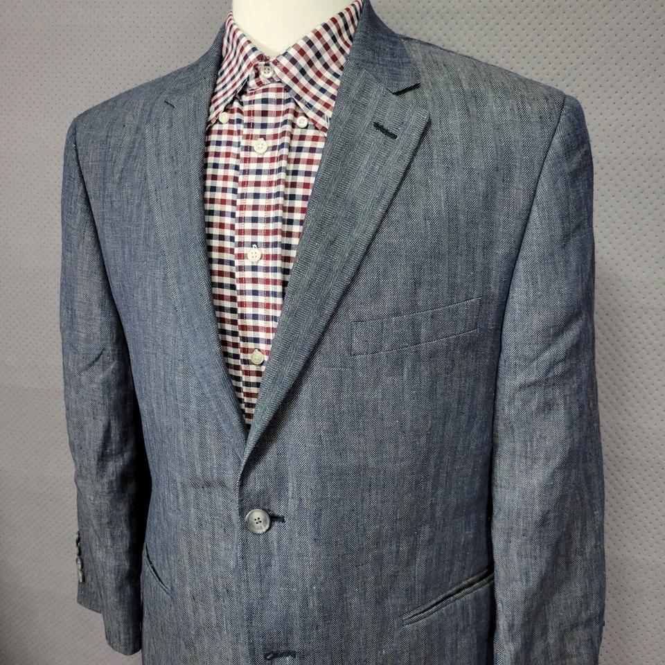 Blazer Abrigo Deportivo Para Hombre Tasso Elba Dos Botones Azul Espiga Lino Talla 42S Foto 4 de 4