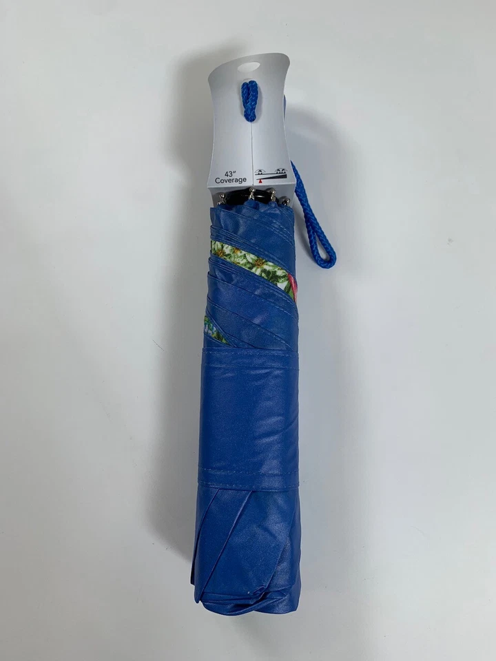 Totes Blue Floral Push Button Umbrella 43" Coverage NEW! NWT - Image 2 of 2