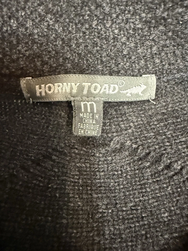 Suéter tejido con cable de lana de cordero gris oscuro Horny Toad Joanna 1/4 botón talla M Foto 4 de 4