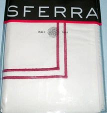 Sferra Grande Hotel King Sham Egyptian Percale White/Berry Double Stitch New