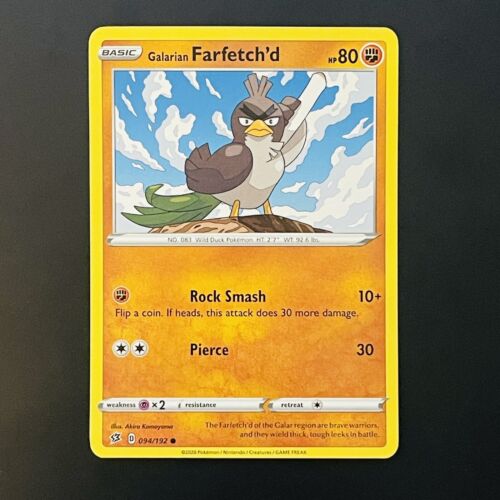 Pokémon Card 094/192 Galarian Farfetch'd Rebel Clash Non Holo Common (NM) 2020 - Picture 1 of 2