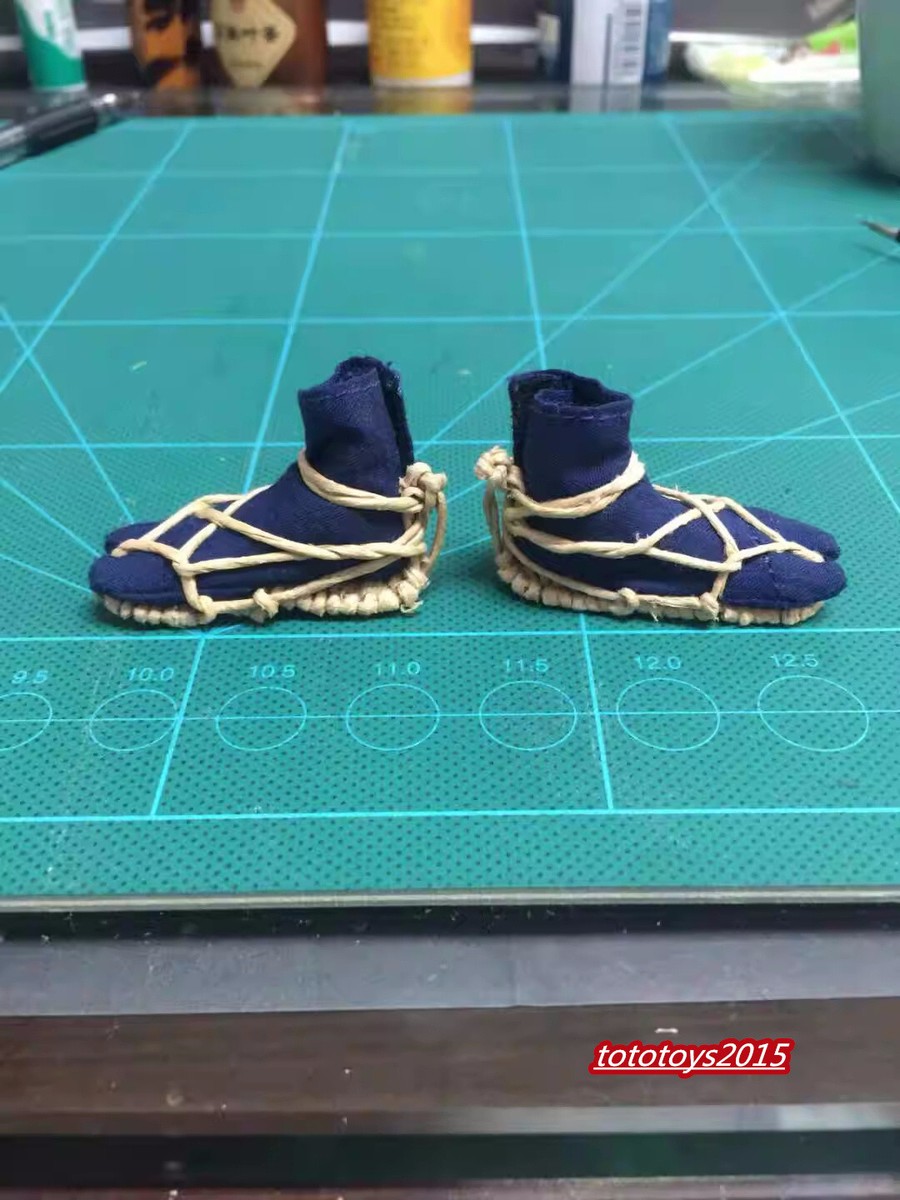 1/6 Ancient Japanese Samurai Straw Sandals Shoes Blue Foot Cover