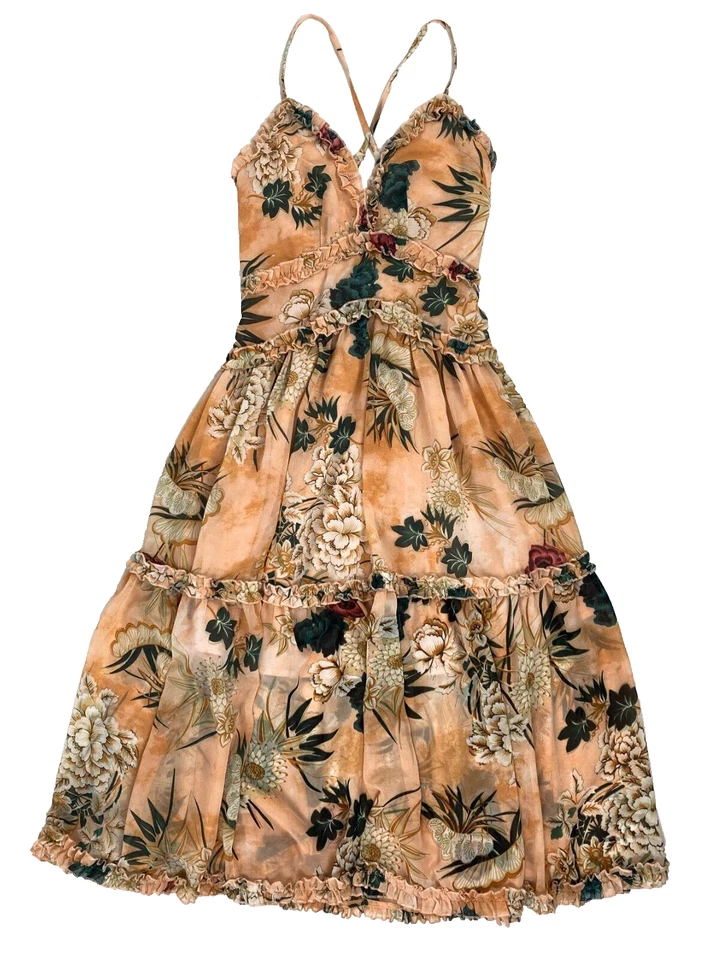 Angel Biba Womens Dress 8 Peach Tiered Floral Floaty Dress - image 4 of 4