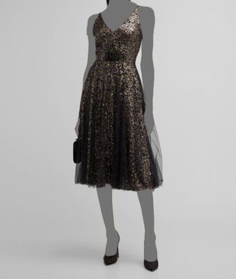 $318 Dress The Population Women's Black Courtney Sequin Fit & Flare Dress Sz XS