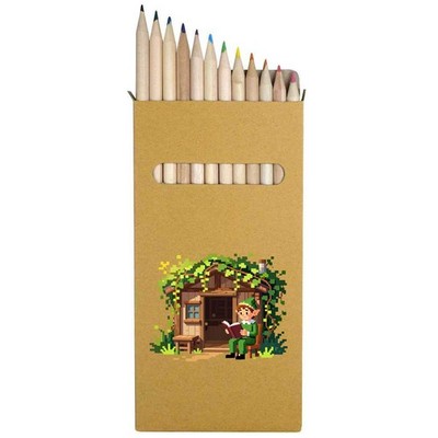 12 x 'Elf Reading Book Outside Cottage' Long Colour Pencils (PE00090085)