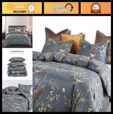 Floral Comforter Set - Birds Leaves Pattern, Soft Lightweight Bedding, King Si
