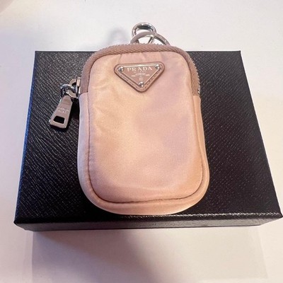 PRADA Triangle Mini Pouch CAMMEO Nylon Leather Small Bag Keyring Authentic