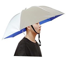 Umbrella Hat, 37 inch Fishing Umbrella Cap for Adults and Kids, Silver/Blue