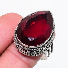 Red Garnet Gemstone Handmade 925 Sterling Silver Jewelry Ring Size 8.75 US 