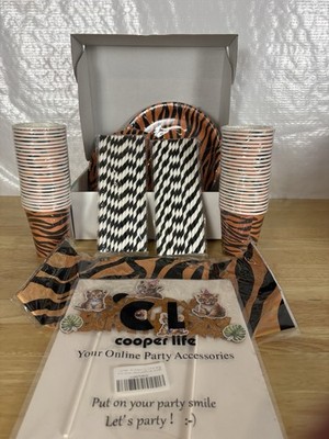 Tiger Safari Jungle Party Supplies Set Plates Cups Straws Banner Cake Topper
