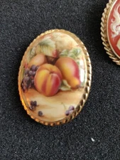 Job Lots Of Gold Tone Brooch Cameo # Fruits # Glassagate