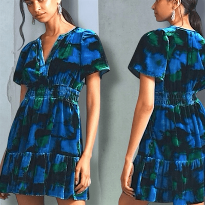 green emerald velvet dress Anthropologie Navy Blue & Green Bow Print 
