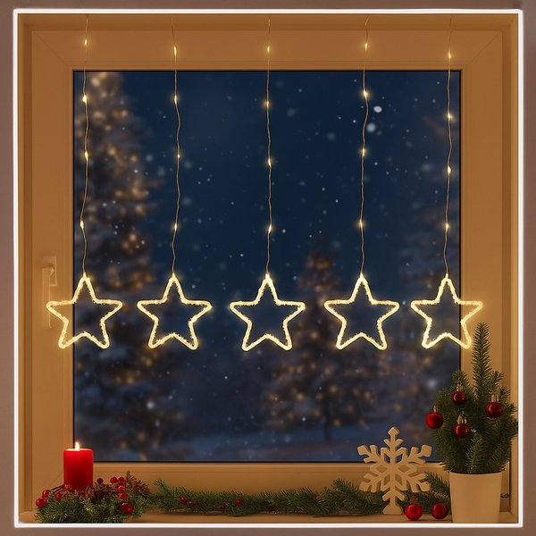 Led Sternenvorhang Lichterkette Lichtervorhang Weihnachten Warmweiß Timer-image