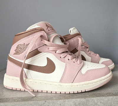 Jordan Air Jordan 1 Mid Unisex Kinder Pink/Weiß Leder Schnürschuhe Sneaker UK 4