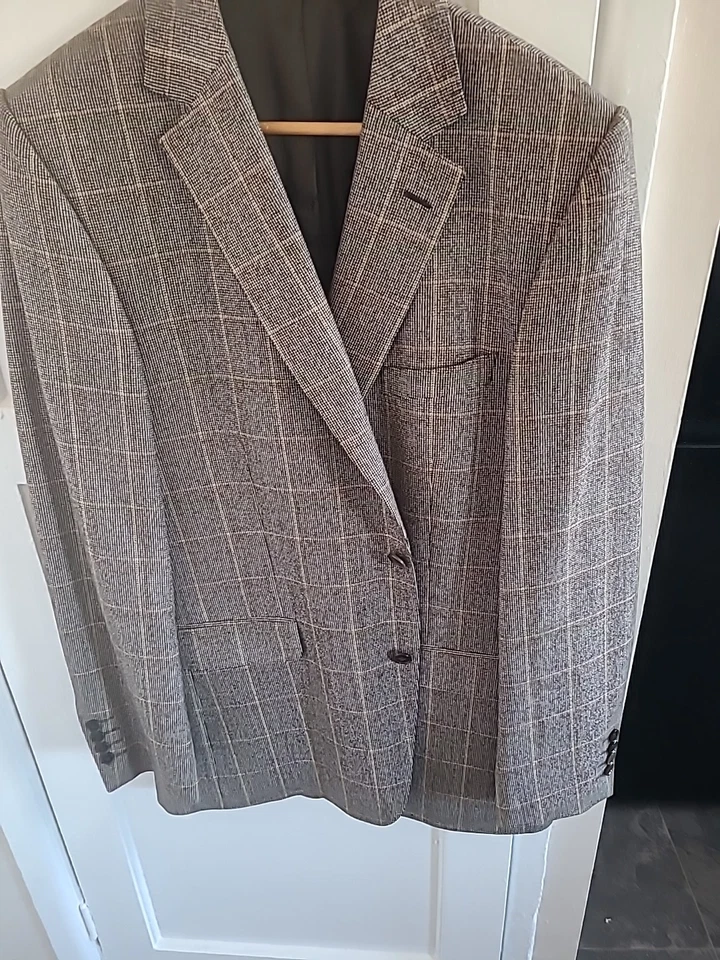 Jaeger Mens Wool Double Breasted Checked Blazer Size 42 Grey - Image 2 of 4