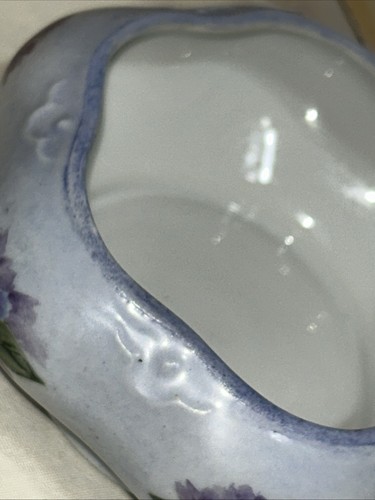 Vintage Hand Painted Pink & Purple Floral Trinket Dish With Lid 3” T By 5.5” W - Picture 16 of 24