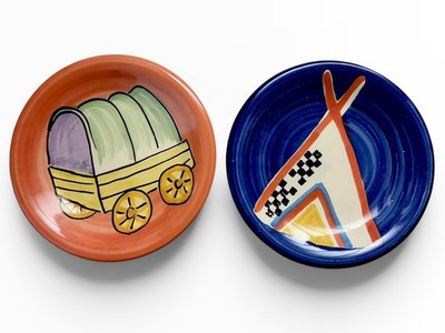 2 Vintage 1990 s, Ciao Italya by Bellini Hand Painted Ceramic Salad Plates