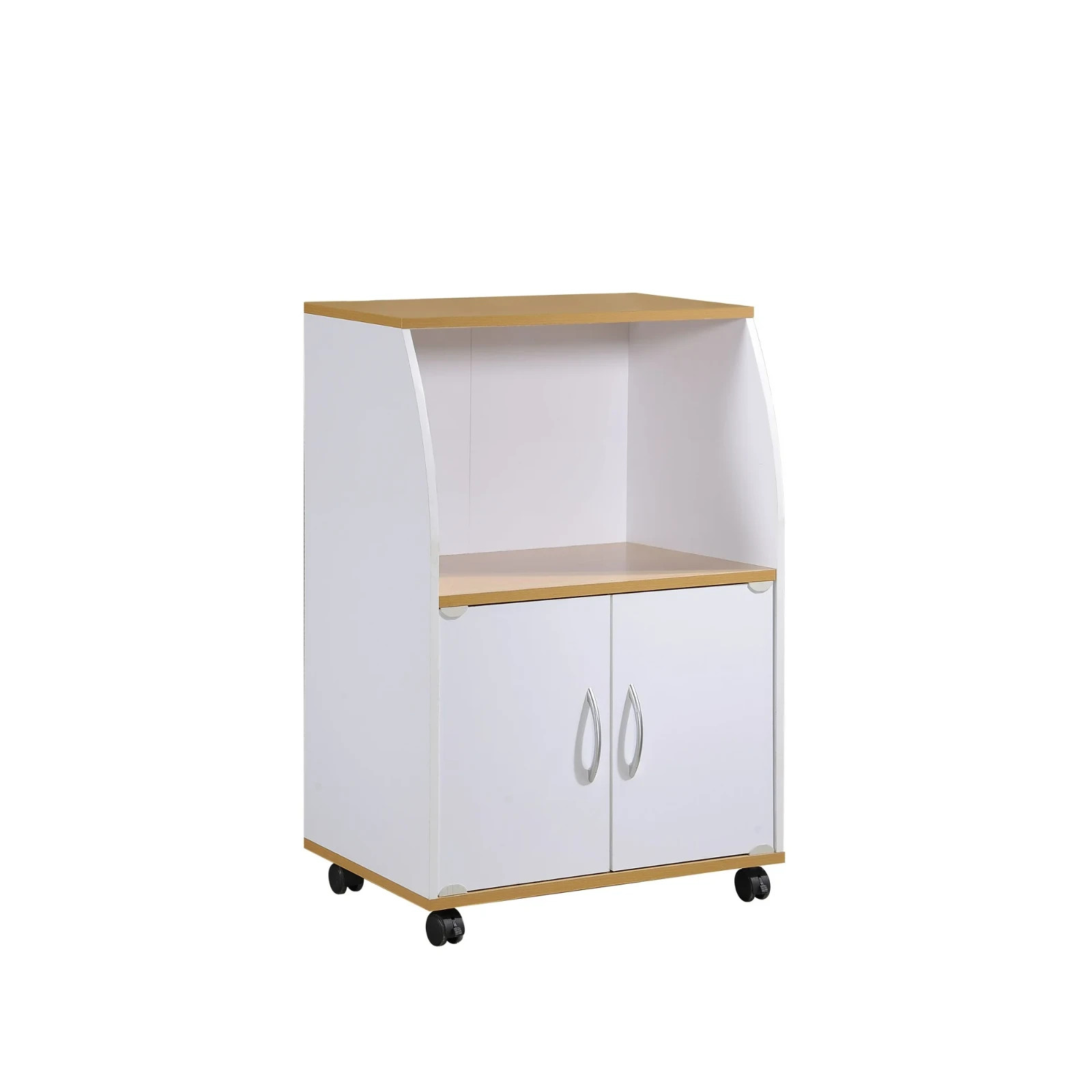 Hodedah Modern Wooden Microwave Kitchen Cart in White Finish