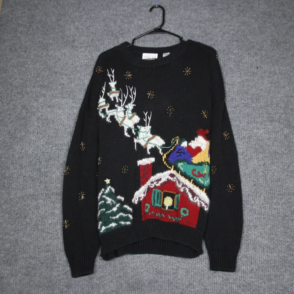 Cascade Classics Mujer 1X Negro Feo Navidad Suéter Santa Reno Casa Foto 2 de 4