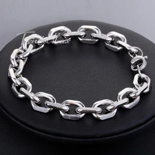 10mm Oval Cable Link Bracelet Mens Silver Stainless Steel Chain Jewelry 7-11 in