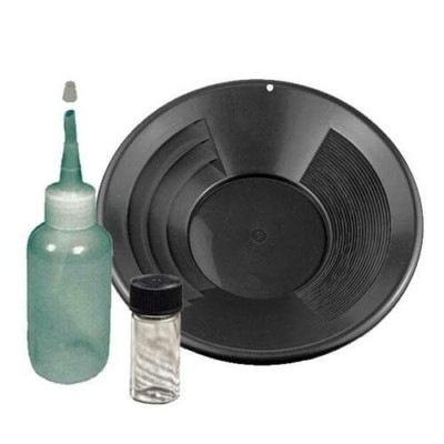 Sluice Monkey 12'' PANNING Gold PAN - Black, Sniffer, Vial