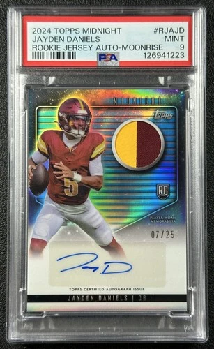 JAYDEN DANIELS PSA 9 2024 TOPPS MIDNIGHT ROOKIE PATCH AUTO MOONRISE RC 7/25
