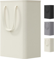 Lifewit 50L Schmaler WäSchekorb, Faltbarer WäSchesammler, Elfenbein