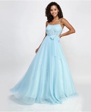 CITY STUDIO Prom Dress Blue Lined Bustier-style Bodice Tie Juniors 78 159