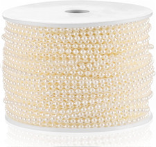 Craft String Pearls 3MM Pearl Bead, 99 Feet Ivory Faux Pearl Garland Spool Ro...