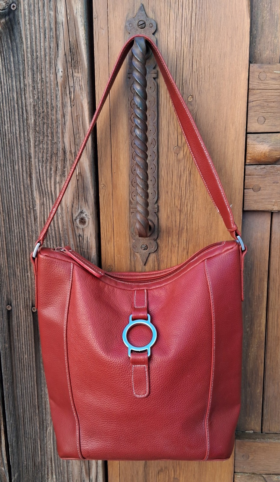 Mossimo Cherry Red Leather Pebblegrain Bucket Sho… - image 7