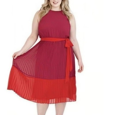 Sandra Darren Joanna Belted Razzle Dazzle Dress 14W Pleated Midi