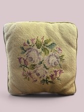 Vintage Floral Needlepoint Throw Pillow Velvet Back 10.5x11" Cottagecore