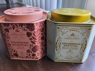 Harney&Sons Empty Tea Tins Lot of 2 Strawberry Milkshake Gingerbread Festival