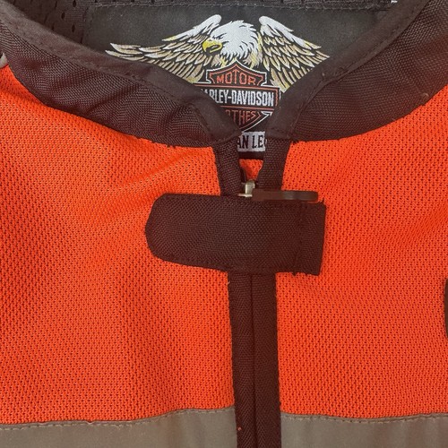 mens harley davidson riding jacket M black orange Hi-Vis mesh bar shield reflect - Picture 6 of 11
