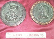 Antique, Leather Bound, Bronze, Commemorative, Italian Paperweights. Lot Of 2.