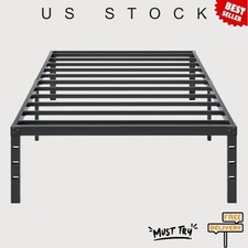 Black Twin Metal Bed Frame: 14 Inch, Storage Space, No Box Spring Needed