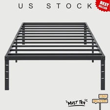 Black Twin Metal Bed Frame: 14 Inch, Storage Space, No Box Spring Needed