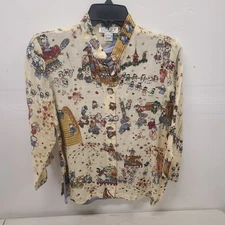 Citron Santa Monica Top Womens XS Silk Asian Golden Blouse 