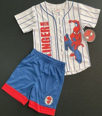 Marvel Spiderman 2 Piece Boys Size 4 Baseball Jersey Shirt & Shorts Set NEW