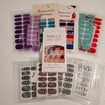 10 Pgs Full Cover Nail Wraps Beautiful Shades 16 ct. 1 pk. Box Artificial Nails