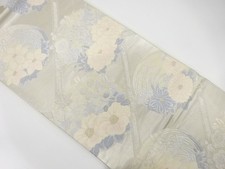 7532479: JAPANESE KIMONO / ANTIQUE FUKURO OBI / SILK / WOVEN FLOWER ROUNDEL